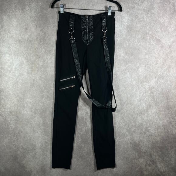 Killstar Pants Womens Small Black Shadow Stripe Trousers Goth Punk Mid Rise - Picture 2 of 11